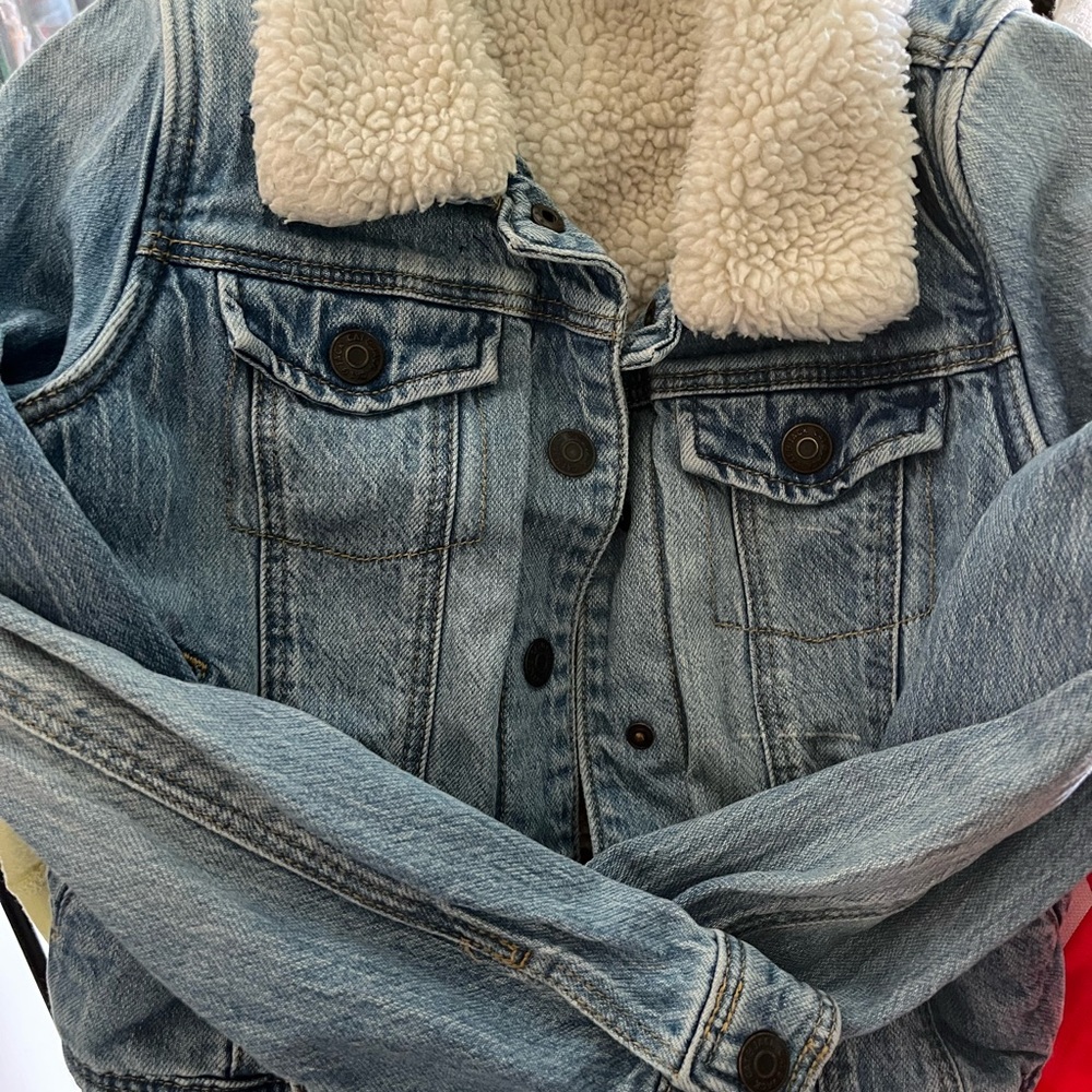 Cat & Jack Light Blue Denim Jacket with Cream Sherpa Collar